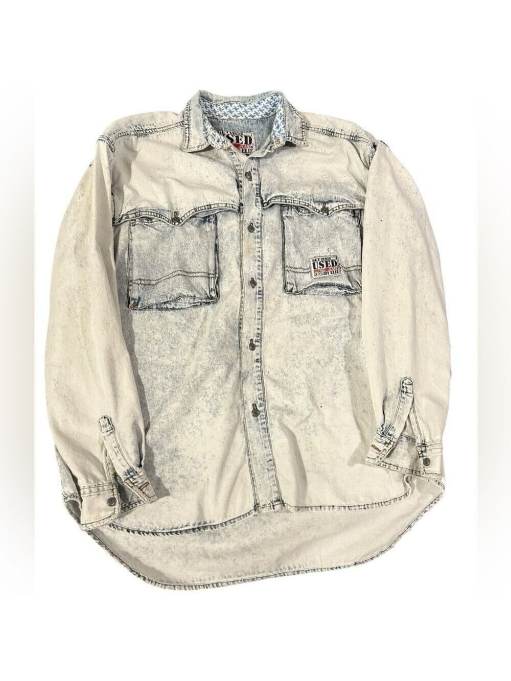 Vintage GET USED BY ELIE Acid Wash Denim Jean Long Sleeve Shirt Size L 1980’s